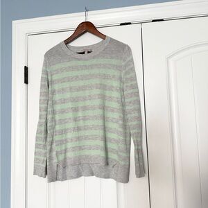 Banana Republic Gray and Light Green Striped Women's Sweater